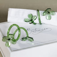 Botanica Green Glass Flower Napkin Rings, Set of 4 - Ring Close Up | Bone & Brass