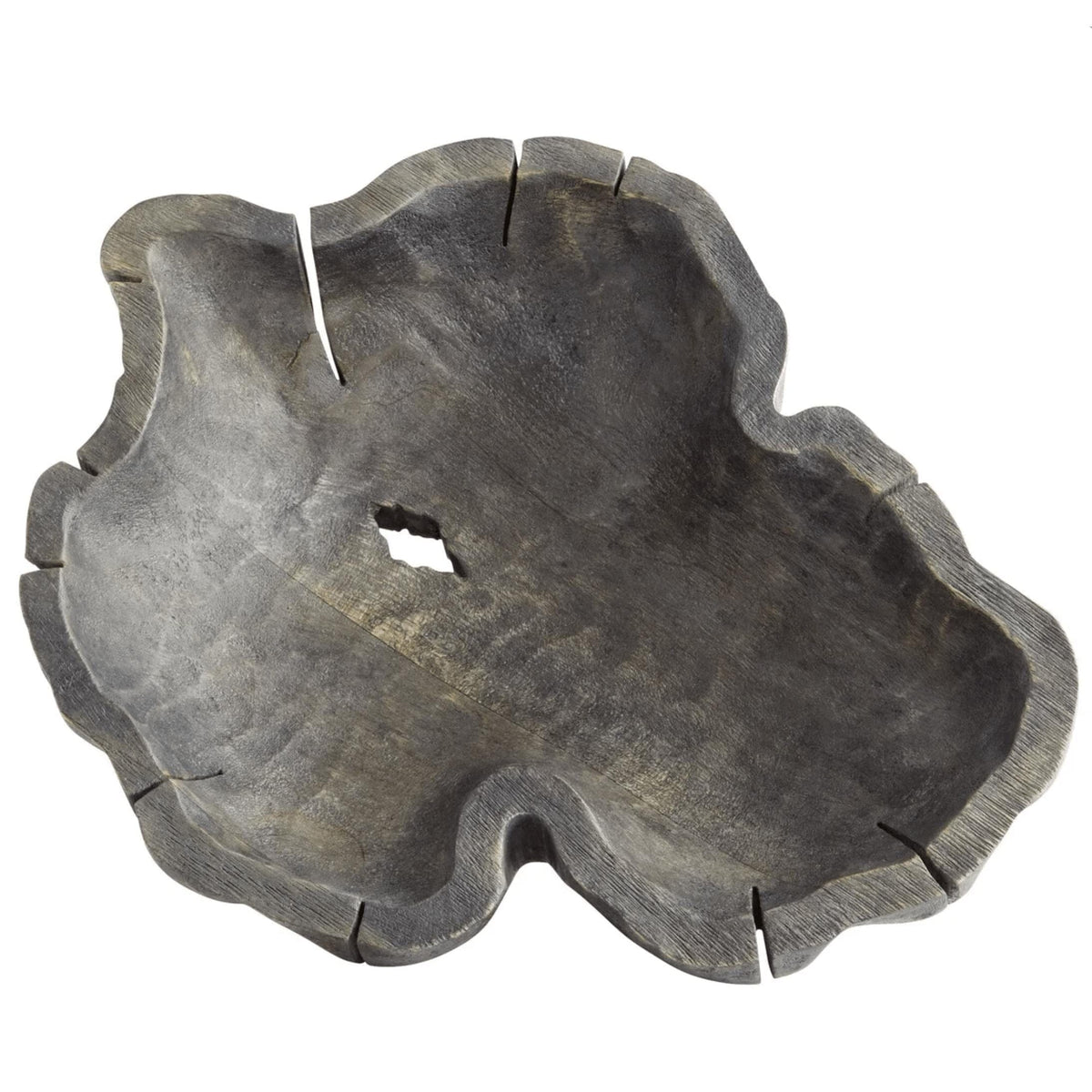 Bovina Rubbed Black Decorative Wood Bowl, hand-carved Ardu wood with natural edges and unique grain.