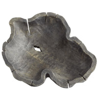Bovina Rubbed Black Decorative Wood Bowl, hand-carved Ardu wood with natural edges and unique grain.