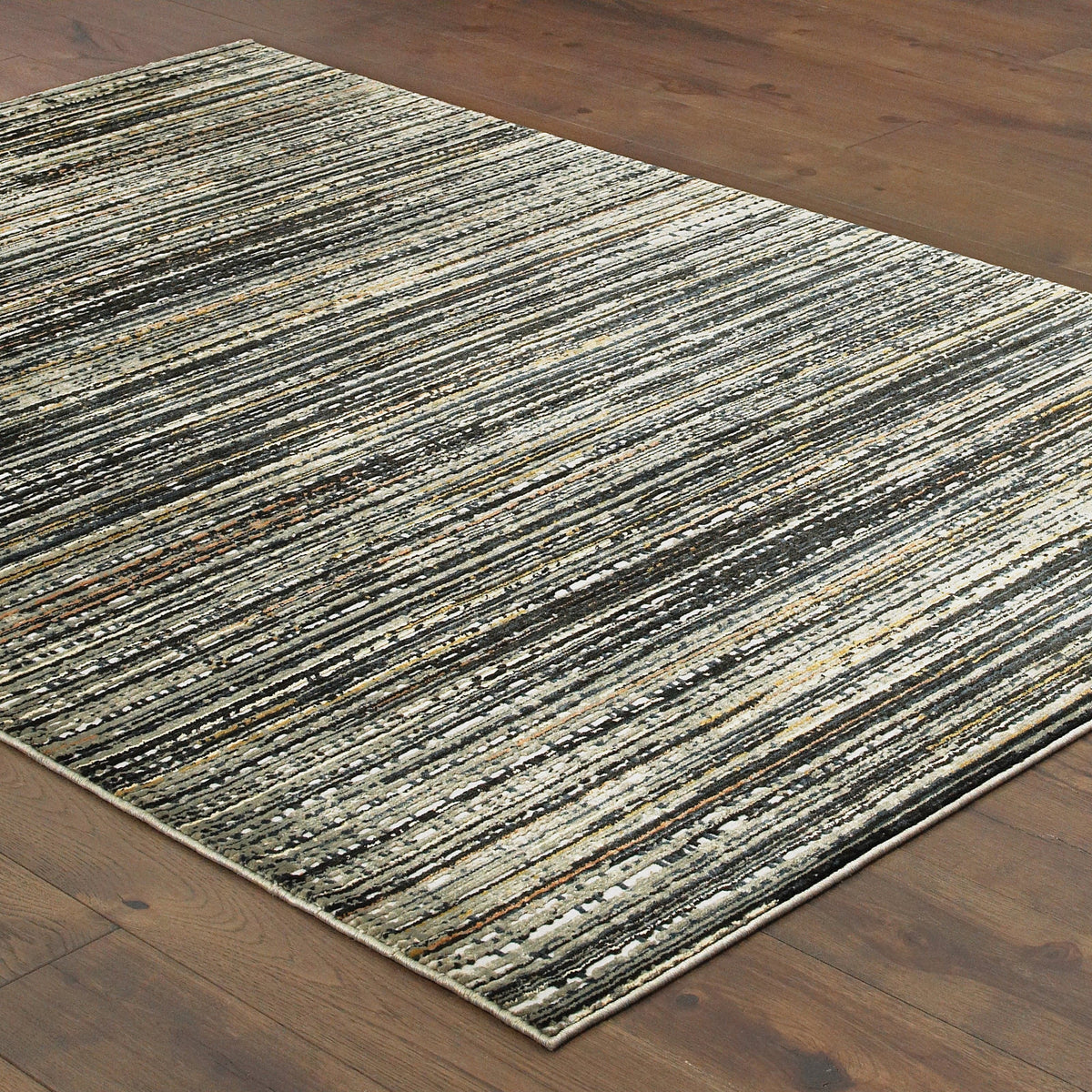 Bowen Black Multi-Colored Abstract Rug with high/low textured design, polypropylene and polyester blend.
