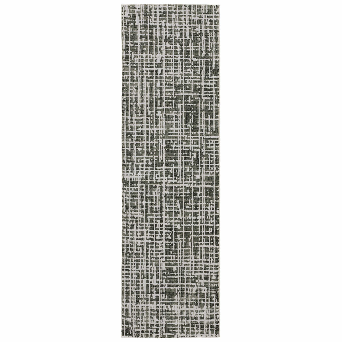 Bowen Grey & Ivory Casual Rug, a long runner with a textured, abstract grid pattern.