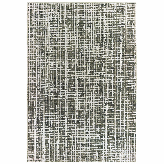 Bowen Grey & Ivory Casual Rug with a textured, high/low geometric pattern, power-loomed polypropylene/polyester blend.