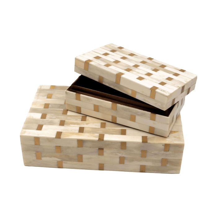 White and Gold Weave Decorative Bone Box