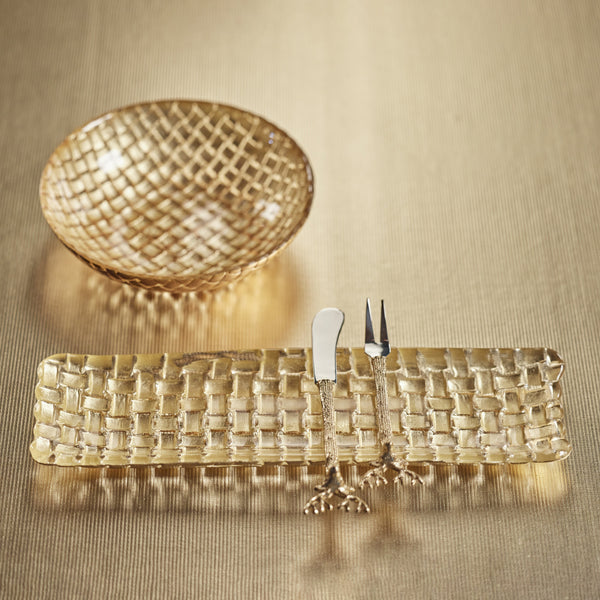 Braided Gold Glass Rectangular Plates, Set of 6 - Plate Detail | Bone & Brass