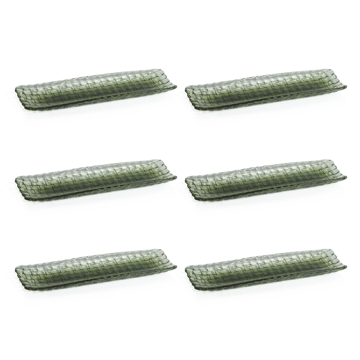Braided Green Glass Rectangular Plates, Set 6 - Plate Top View | Bone & Brass