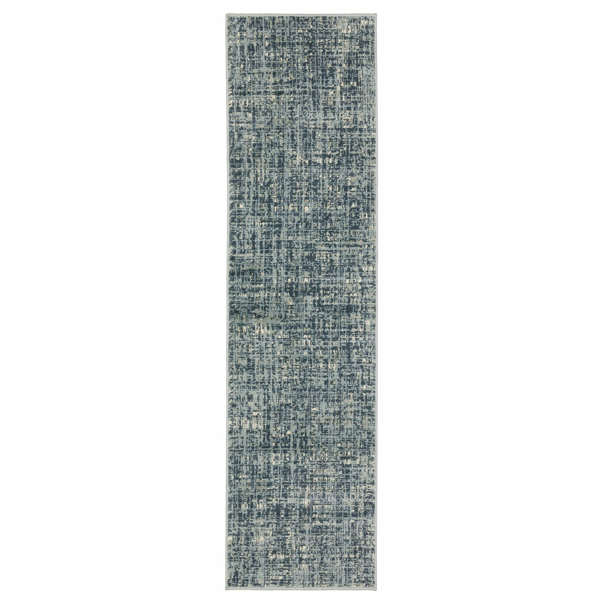 Branson Blue Abstract Rug, power-loomed polypropylene runner with textured, tri-colored modern design.
