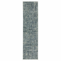 Branson Blue Abstract Rug, power-loomed polypropylene runner with textured, tri-colored modern design.