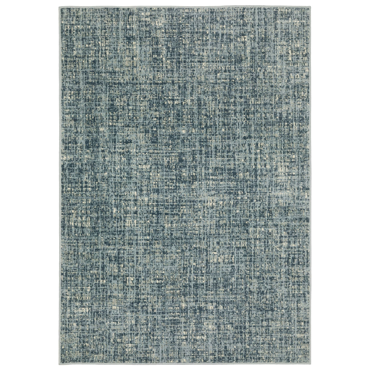 Branson Blue Abstract Rug: Power-loomed polypropylene rug with textured blue and gray abstract design.