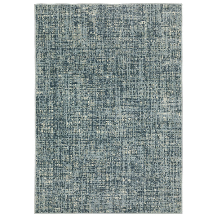 Branson Blue Abstract Rug: Power-loomed polypropylene rug with textured blue and gray abstract design.