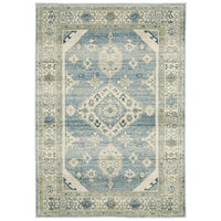 Branson Blue & Beige Traditional Rug, power-loomed polypropylene with classic medallion and border design.