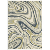 Branson Ivory & Blue Abstract Rug, power-loomed polypropylene with swirling navy, soft blue, moss green, and neutral tones.