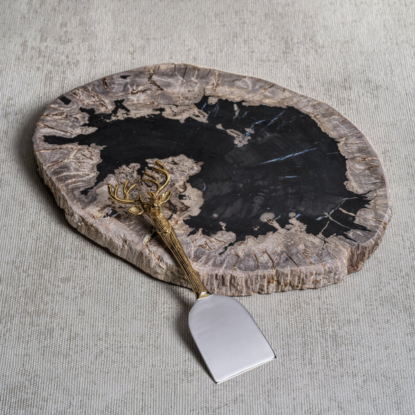 Brasilian Black & Natural Petrified Wood Cheese Board - Board Detail | Bone & Brass