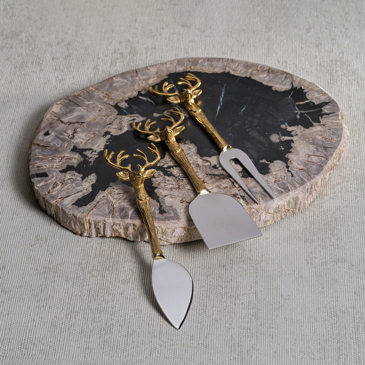 Brasilian Black & Natural Petrified Wood Cheese Board - Board Top View | Bone & Brass