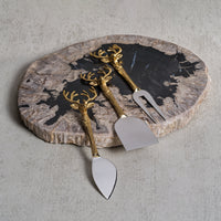 Brasilian Black & Natural Petrified Wood Cheese Board - Board Top View | Bone & Brass