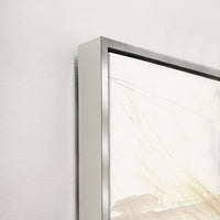 Abstract giclee canvas painting with brush gel finish, featuring subtle beige and white tones in a sleek metal frame.