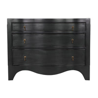 Brentford Scalloped Pale Black Dresser: traditional mahogany three-drawer dresser with pale black finish and brass hardware.
