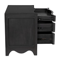 Brentford Scalloped Pale Black Dresser, traditional mahogany with three open drawers.