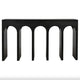 Black mahogany Bridge Console Table with arched supports, 59"W x 32"H.