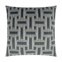 Brix Haze 24x24 throw pillow with a geometric pattern in shades of blue, grey, and beige.