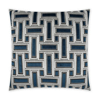 Brix Sapphire 24" square throw pillow with a geometric pattern in blue, gray, and white.