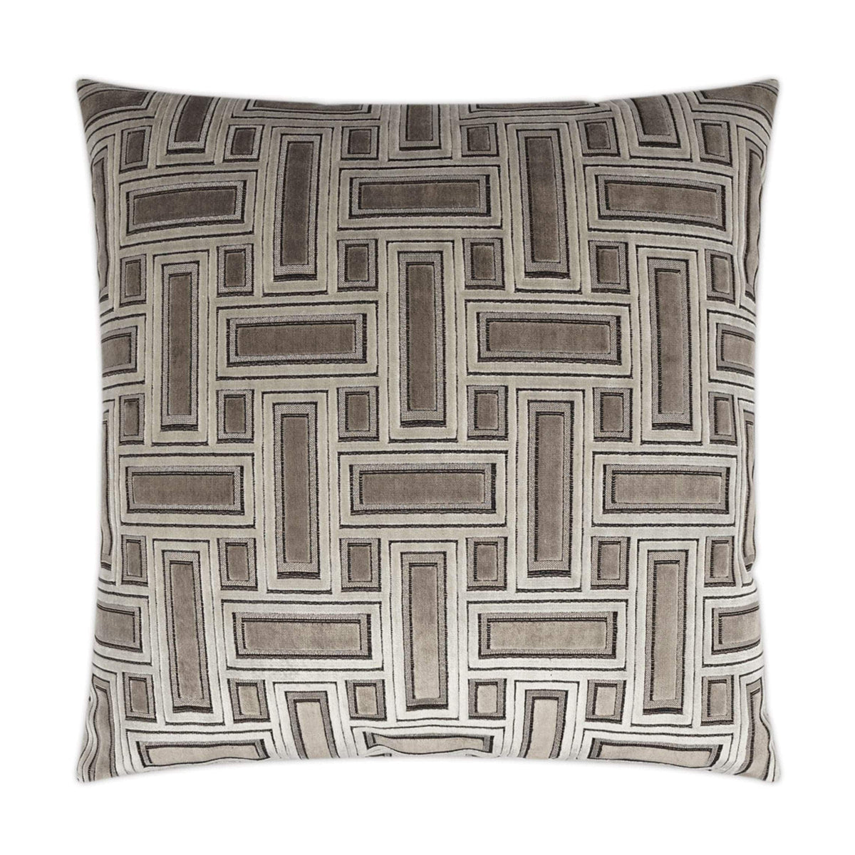 Brix Truffle 24x24 throw pillow with a geometric rectangular pattern in shades of brown and beige.