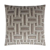 Brix Truffle 24x24 throw pillow with a geometric rectangular pattern in shades of brown and beige.
