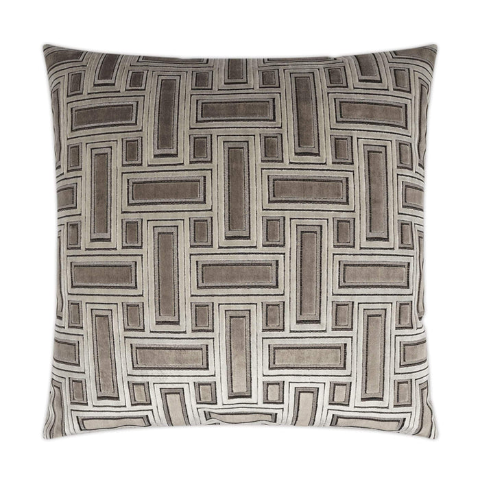 Brix Truffle 24x24 throw pillow with a geometric rectangular pattern in shades of brown and beige.