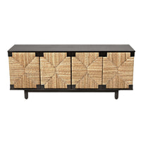 Brook 4-door black mahogany and natural sea grass sideboard with woven diamond pattern.