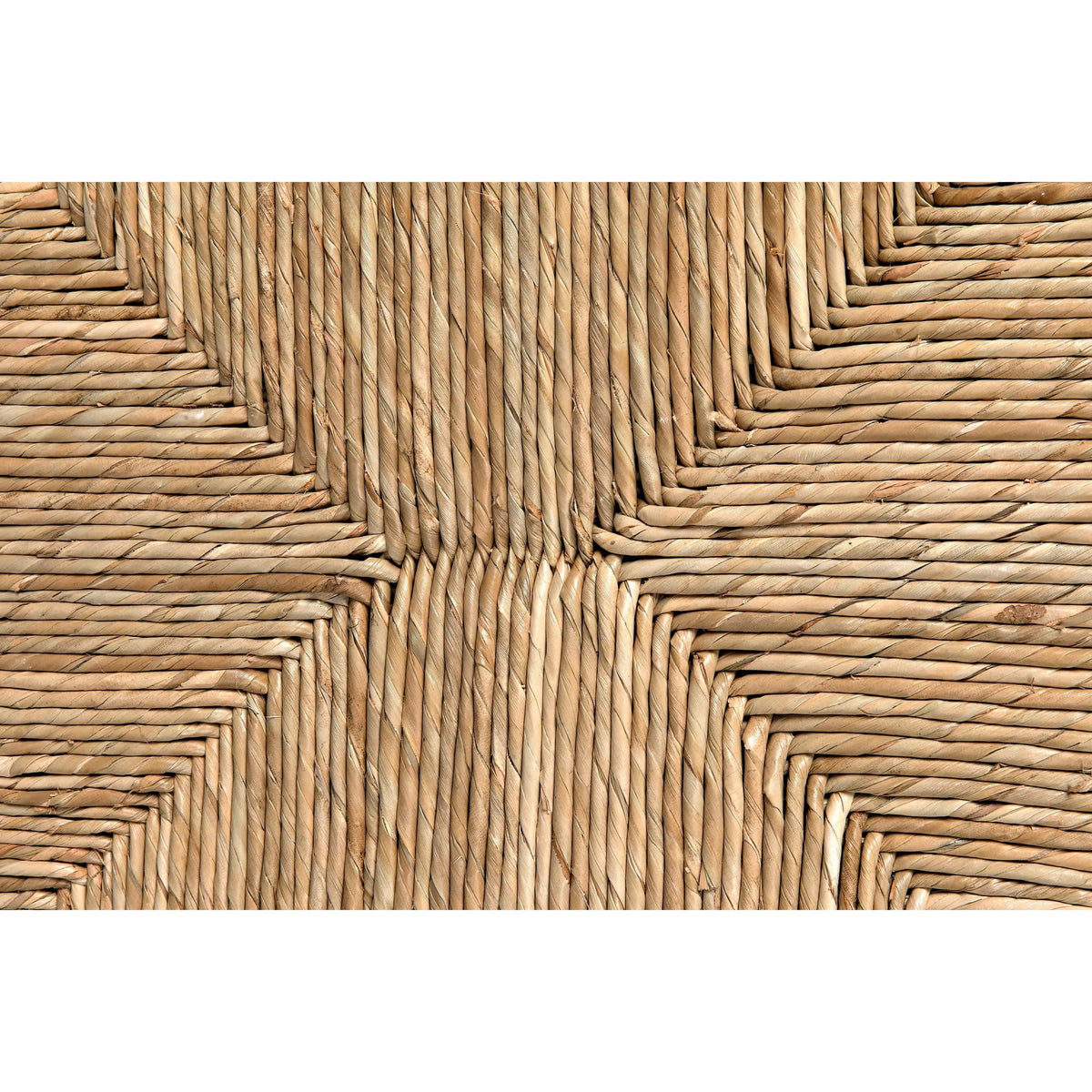 Close-up of natural woven sea grass texture with a geometric pattern.