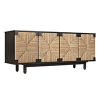 Brook 4-door black mahogany and natural sea grass sideboard with woven diamond pattern.