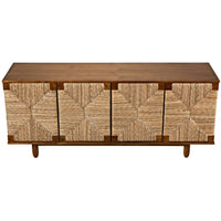 Brook 4 Door Sideboard Teak: Solid mahogany and natural sea grass cabinet with woven doors.