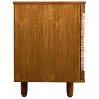 Brook 4-door teak sideboard with solid mahogany and natural sea grass accents, 32"H x 76"W x 22.5"D.