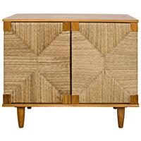 Brook Teak & Sea Grass 2 Door Sideboard with natural woven doors, mahogany top, and tapered legs.