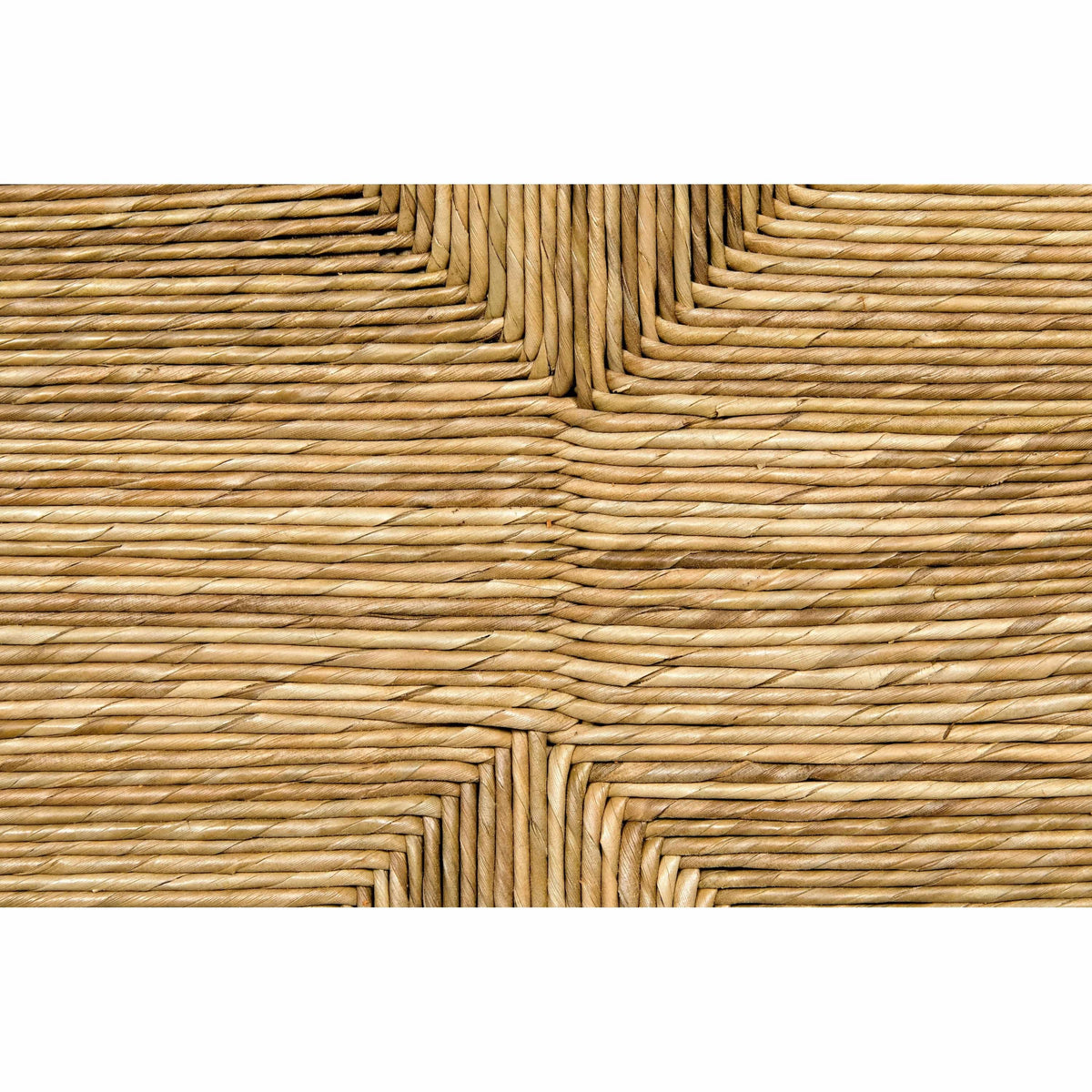 Close-up of natural woven sea grass texture with horizontal and vertical patterns.