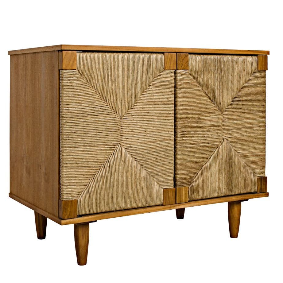 Brook Teak & Sea Grass 2 Door Sideboard with natural woven doors and solid mahogany frame.