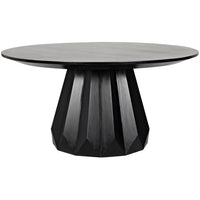 Brosche Round Dining Table in Hand-Rubbed Black mahogany with a flared, scalloped pedestal base.