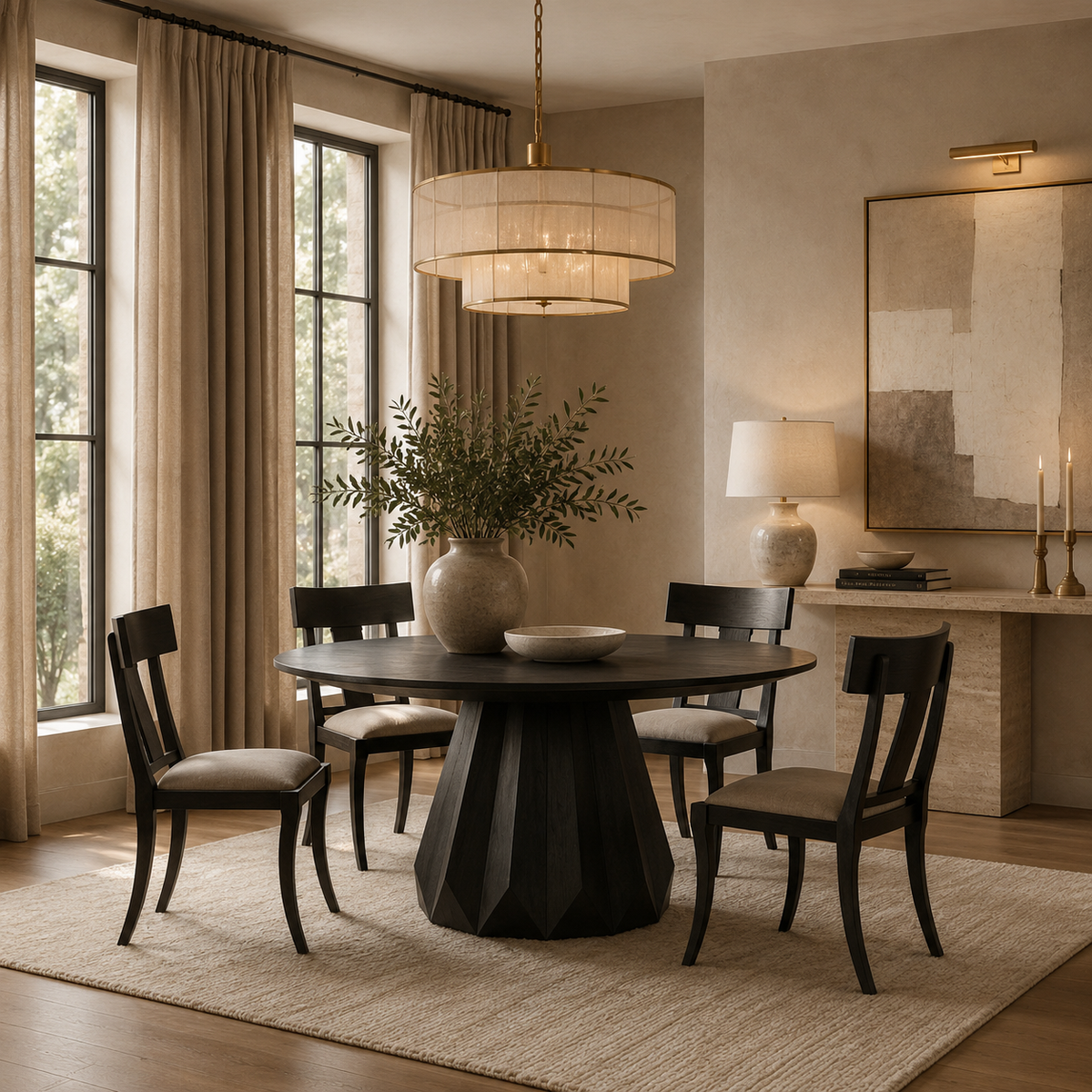 Brosche Round Dining Table Hand Rubbed Black