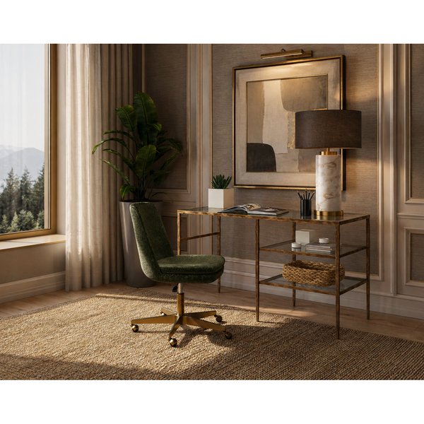 Bruna Antique Brass & Glass Desk - Desk Side View | Bone & Brass
