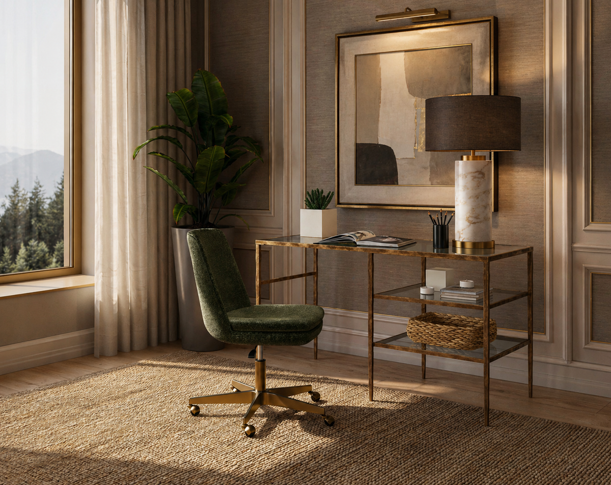 Bruna Antique Brass & Glass Desk - Desk Side View | Bone & Brass