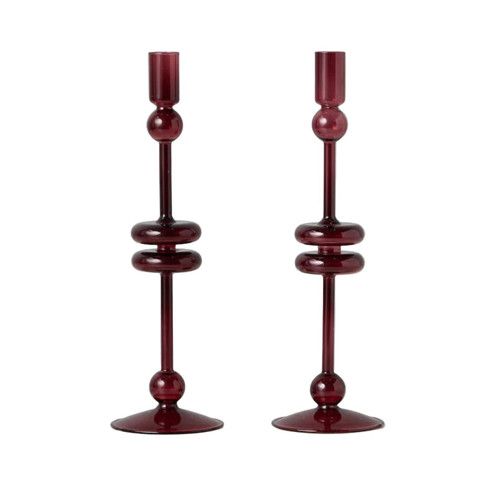 Burgundy Glass Candlestick Pair | Bone & Brass