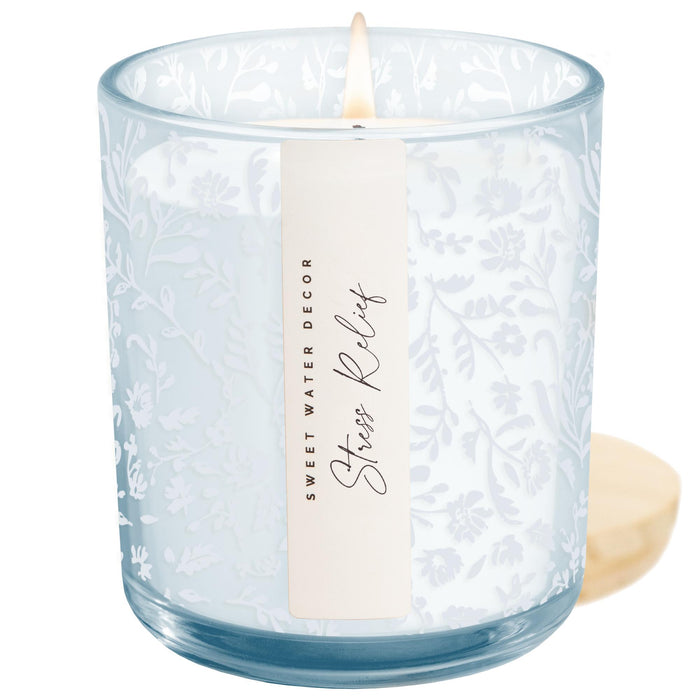 Stress Relief Soy Candle - Blue Tinted Glass Jar - 12 oz