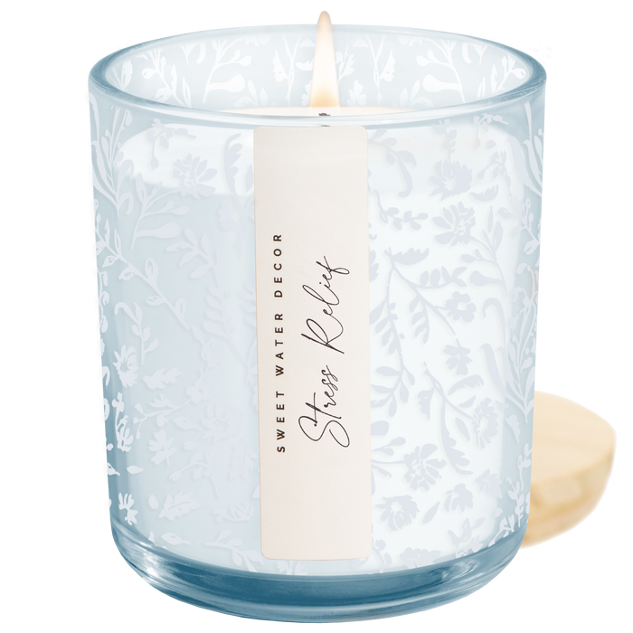 Stress Relief Soy Candle - Blue Tinted Glass Jar - 12 oz