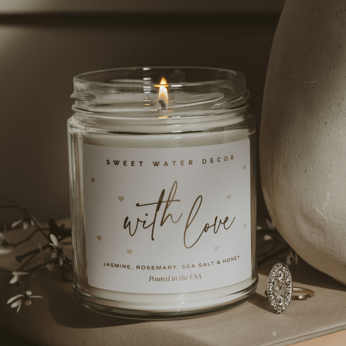 With Love Soy Patterned Candle - Clear Jar - 9 oz