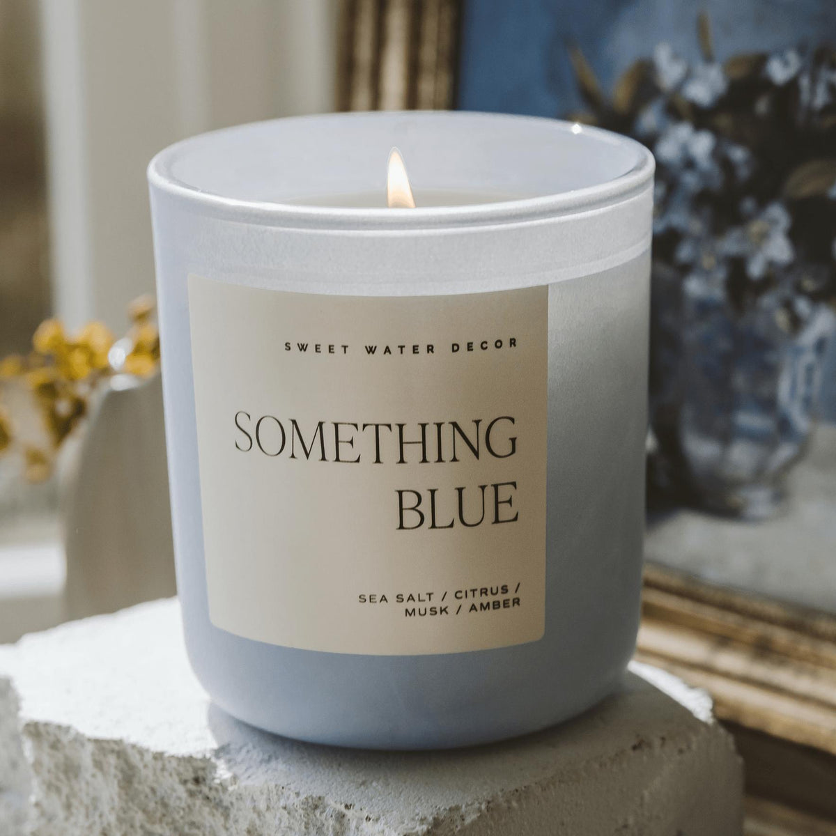 Something Blue Soy Candle - Blue Matte Jar - 15 oz (Salt Sea) - Candle Detail | Bone & Brass
