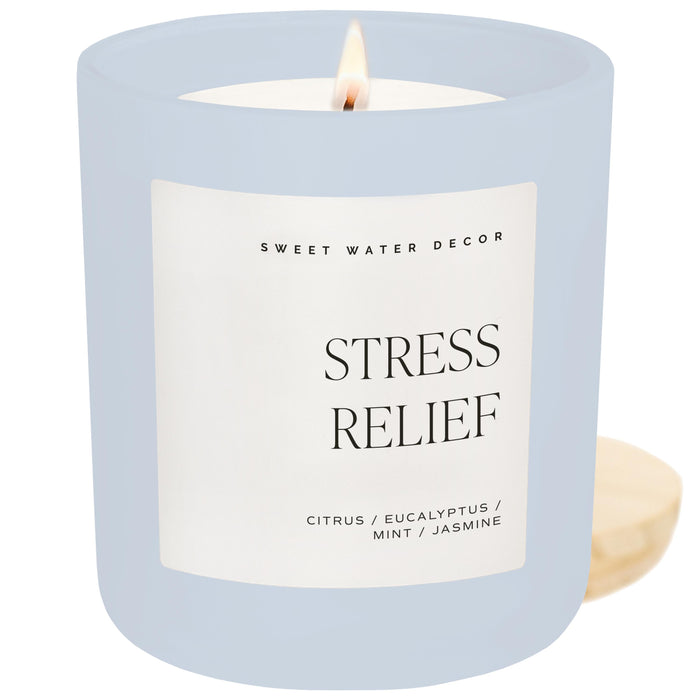 Stress Relief Soy Candle - Blue Matte Jar - 15 oz