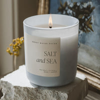 Salt Sea Soy Candle - Blue Matte Jar - 15 oz - Candle Detail | Bone & Brass