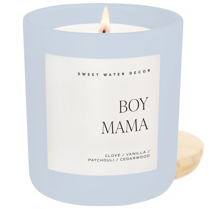 Boy Mama Soy Candle - Blue Matte Jar - 15 oz (Palo Santo Patchouli)