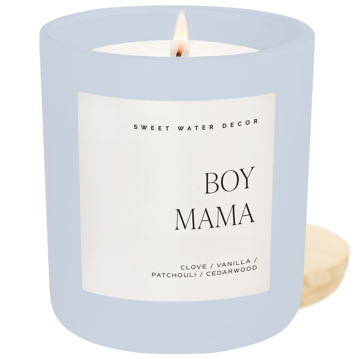 Boy Mama Soy Candle - Blue Matte Jar - 15 oz (Palo Santo Patchouli)