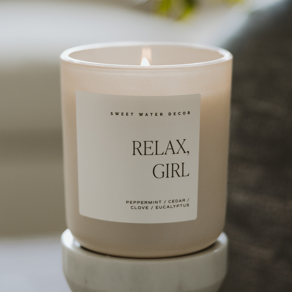 Relax Girl Soy Candle - Tan Matte Jar - 15 oz (Relaxation)