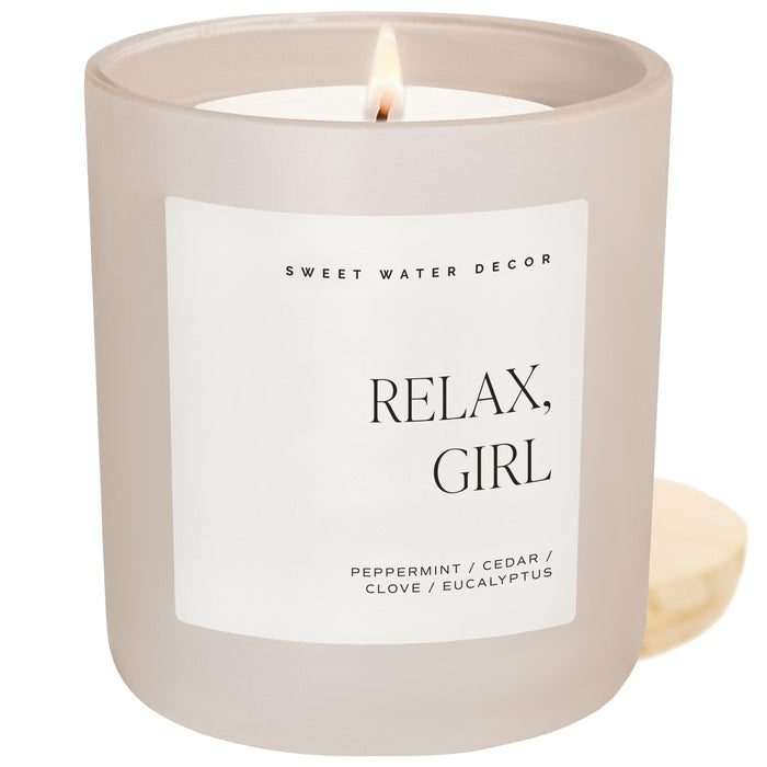 Relax Girl Soy Candle - Tan Matte Jar - 15 oz (Relaxation)